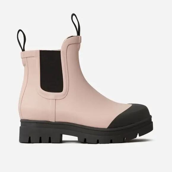 Everlane The Rain Boot Pink Black Chunky Chelsea Waterproof Ankle Rain Boots - Picture 5 of 16